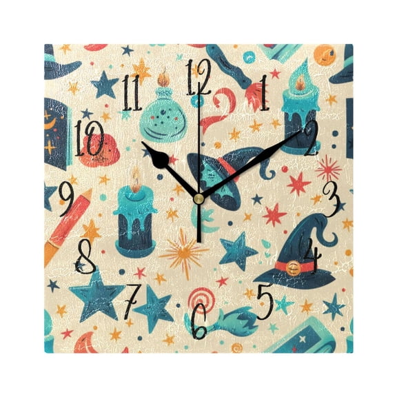 Square Clock Black Clock 7.78 *7.78 Inch Decorative Clock Creative Clock Dual-Purpose Clock Wall Clock Clock Decorate Your Space Magic Candle Hat