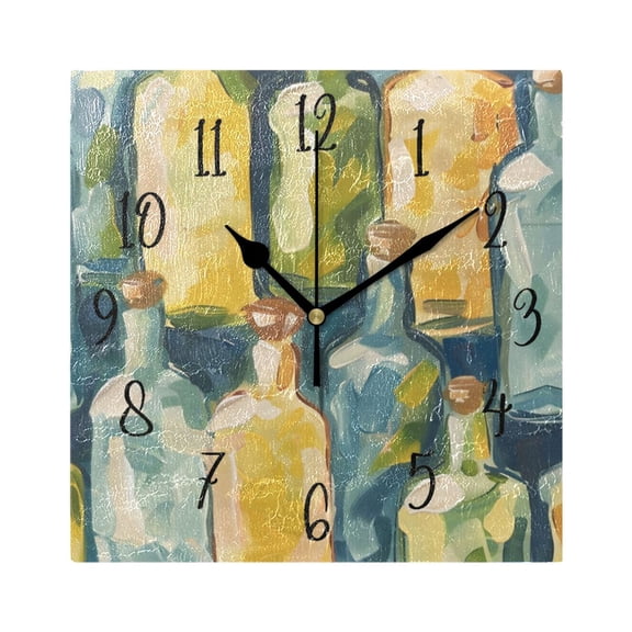 Square Clock Black Clock 7.78 *7.78 Inch Decorative Clock Creative Clock Dual-Purpose Clock Wall Clock Clock Decorate Your Space Oil Painting Bottle