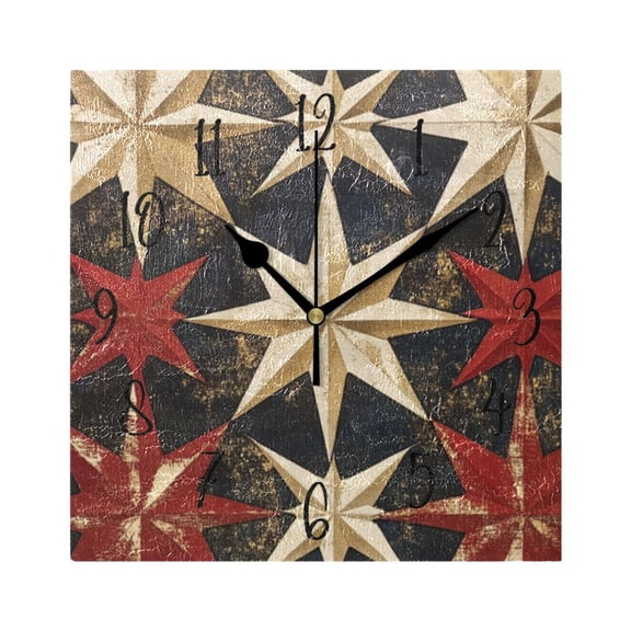Square Clock Black Clock 7.78 *7.78 Inch Decorative Clock Creative Clock Dual-Purpose Clock Wall Clock Clock Decorate Your Space Pretty Stars2