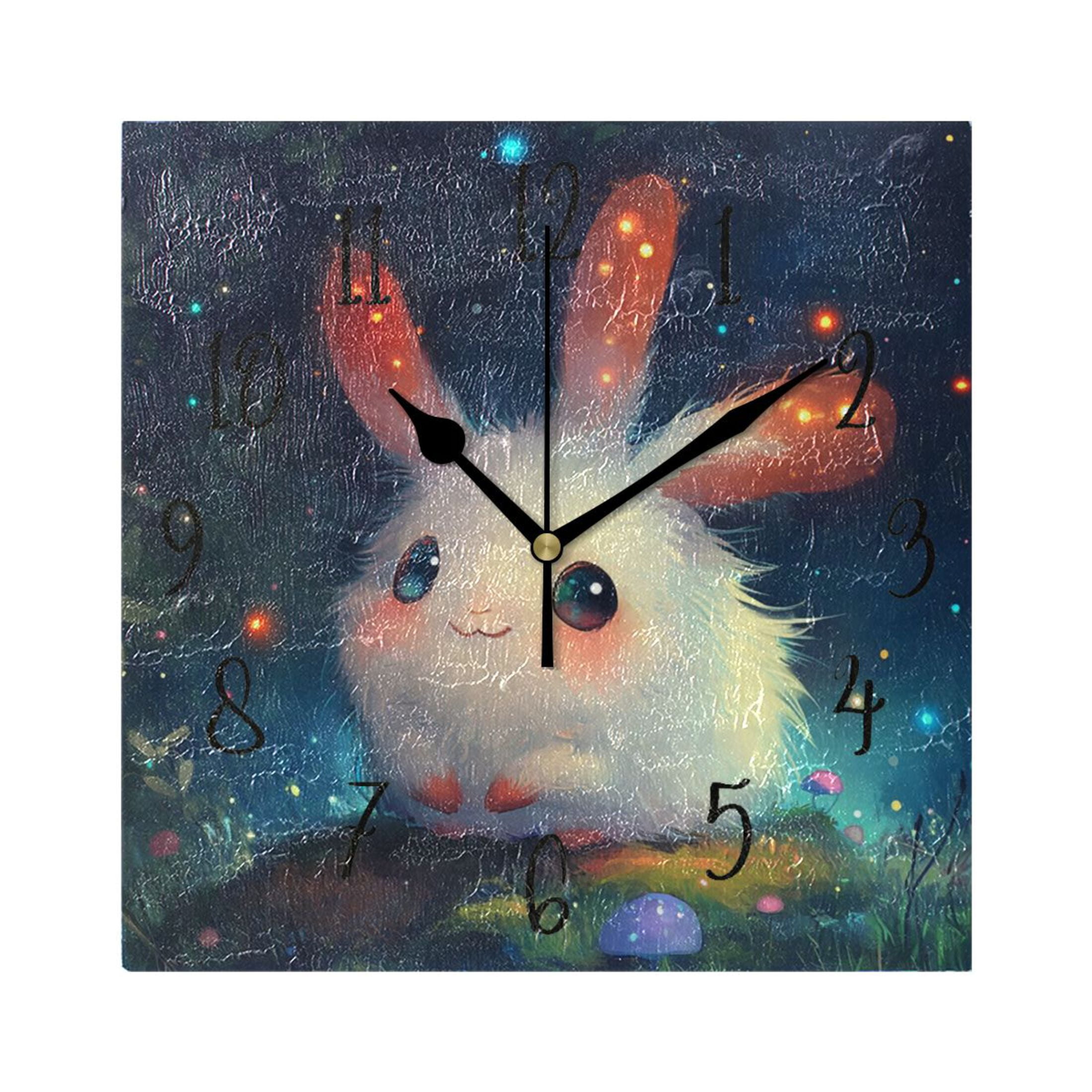 Three Ear Rabbit Square Clock Black Clock 7.78 *7.78 Inch Decorative Clock Creative ...