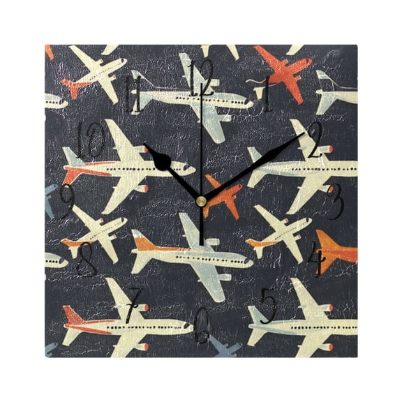 Square Clock Black Clock 7.78 *7.78 Inch Decorative Clock Creative Clock Dual-Purpose Clock Wall Clock Clock Decorate Your Space Yellow Plane