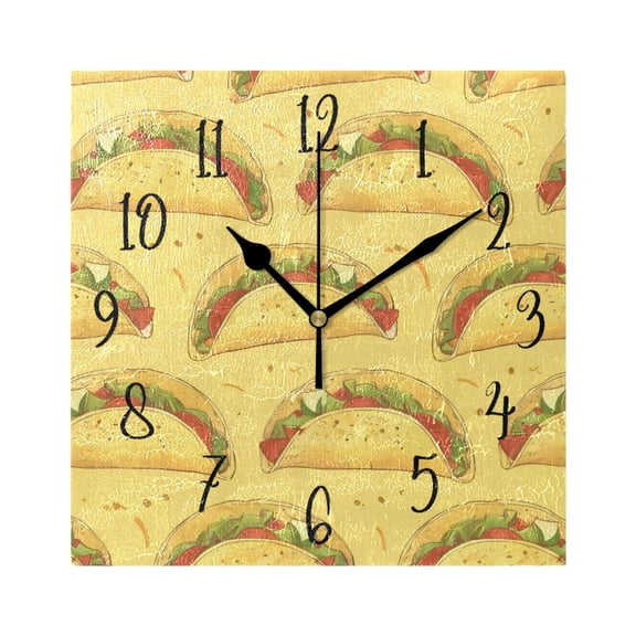 Square Clock Black Clock 7.78 *7.78 Inch Decorative Clock Creative Clock Dual-Purpose Clock Wall Clock Clock Decorate Your Space Yellow Taco