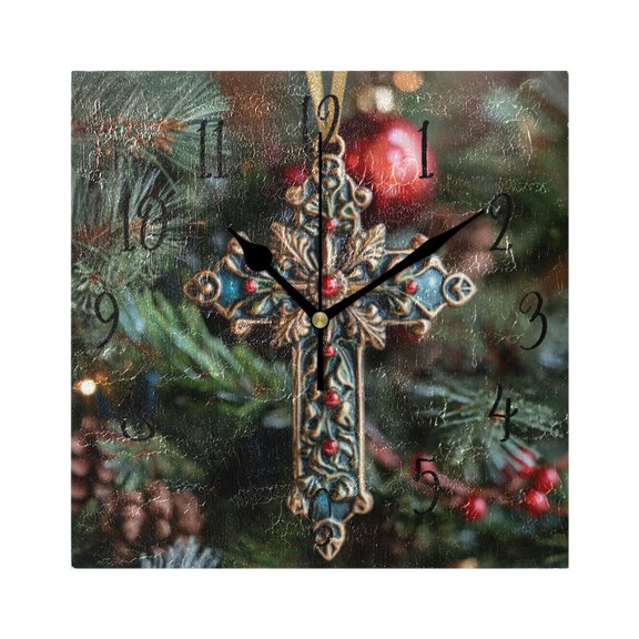 Square Clock Gold Clock 7.78 *7.78 Inch Decorative Clock Creative Clock Dual-Purpose Clock Wall Clock Clock Decorate Your Space Beautiful Cross for Christmas