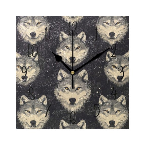 Square Clock Gold Clock 7.78 *7.78 Inch Decorative Clock Creative Clock Dual-Purpose Clock Wall Clock Clock Decorate Your Space Cartoon Wolf Face Seamless