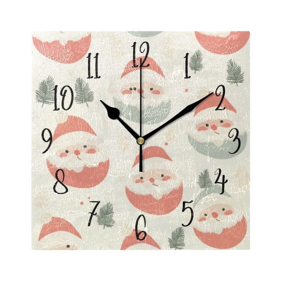 Square Clock Gold Clock 7.78 *7.78 Inch Decorative Clock Creative Clock Dual-Purpose Clock Wall Clock Clock Decorate Your Space Cute Cartoon Santa Face