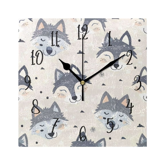 Square Clock Gold Clock 7.78 *7.78 Inch Decorative Clock Creative Clock Dual-Purpose Clock Wall Clock Clock Decorate Your Space Gray Cartoon Wolf Face