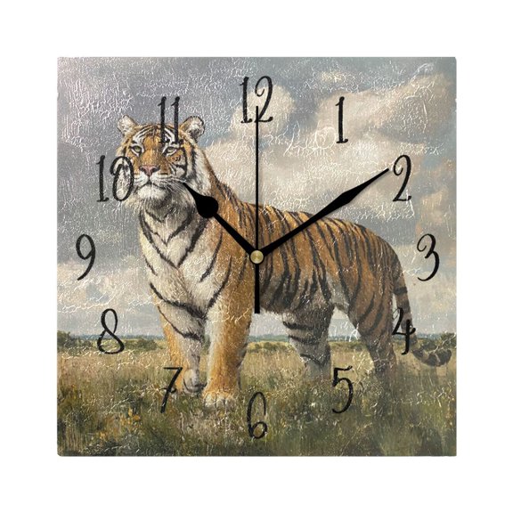 Square Clock Gold Clock 7.78 *7.78 Inch Decorative Clock Creative Clock Dual-Purpose Clock Wall Clock Clock Decorate Your Space Prairie Beautiful Tiger