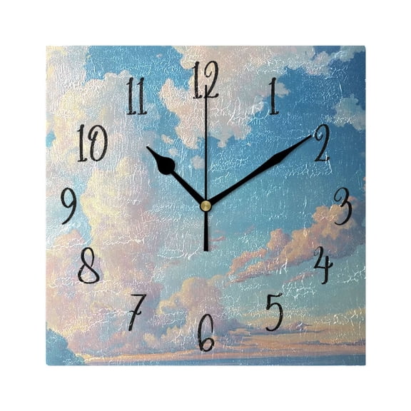 Square Clock Gold Clock 7.78 *7.78 Inch Decorative Clock Creative Clock Dual-Purpose Clock Wall Clock Clock Decorate Your Space Pretty Blue White Clouds