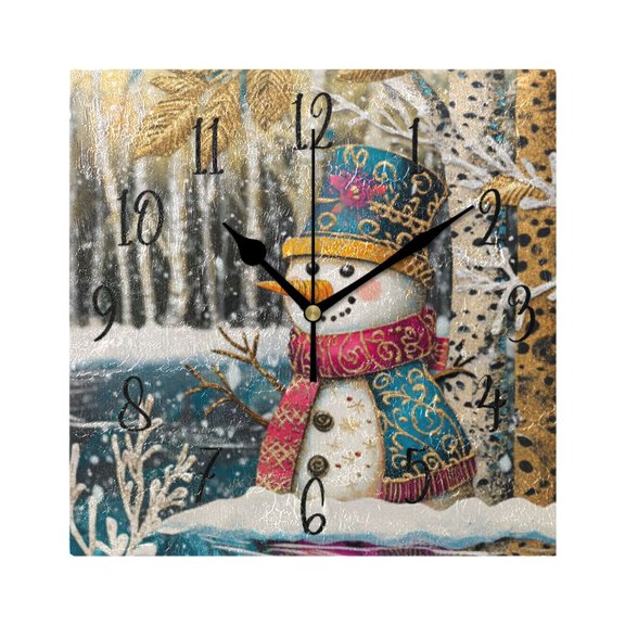 Square Clock Gold Clock 7.78 *7.78 Inch Decorative Clock Creative Clock Dual-Purpose Clock Wall Clock Clock Decorate Your Space Pretty Cute Christmas Snowman