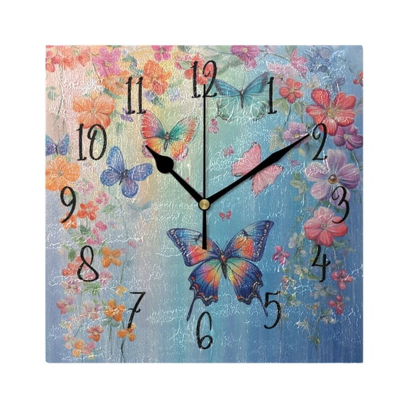 Square Clock Gold Clock 7.78 *7.78 Inch Decorative Clock Creative Clock Dual-Purpose Clock Wall Clock Clock Decorate Your Space Pretty Light Blue Butterfly
