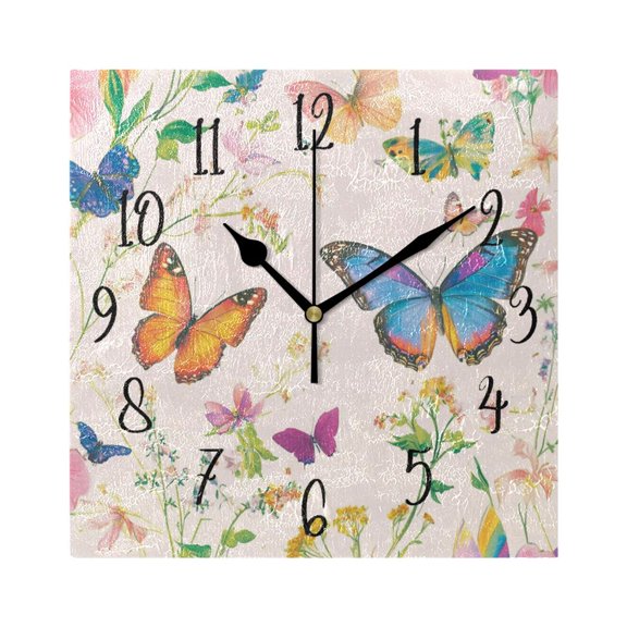 Square Clock Gold Clock 7.78 *7.78 Inch Decorative Clock Creative Clock Dual-Purpose Clock Wall Clock Clock Decorate Your Space Pretty Pale Pink Butterfly