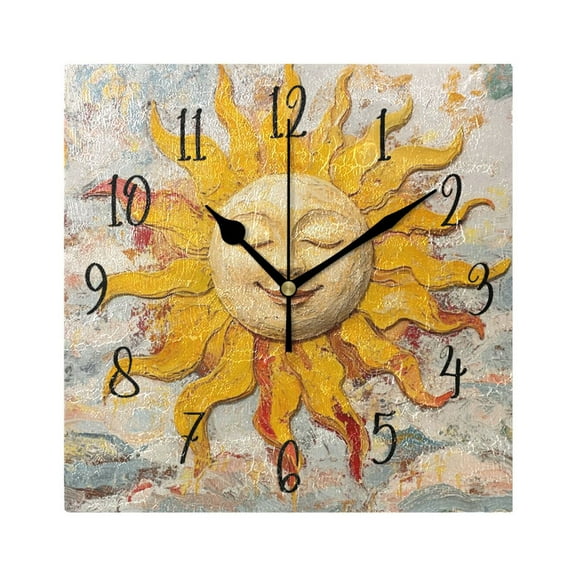 Square Clock Gold Clock 7.78 *7.78 Inch Decorative Clock Creative Clock Dual-Purpose Clock Wall Clock Clock Decorate Your Space Yellow Smiling Sun Pattern
