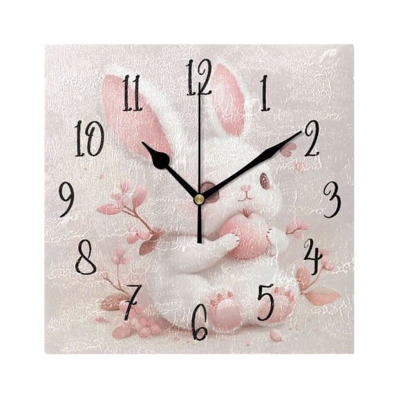 Square Clock Gold Clock 7.78 *7.78 Inch Decorative Clock Creative Clock Dual-Purpose Clock Wall Clock Clock Decorate Your Space Apple-eating Rabbit
