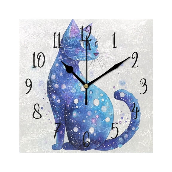 Square Clock Gold Clock 7.78 *7.78 Inch Decorative Clock Creative Clock Dual-Purpose Clock Wall Clock Clock Decorate Your Space Blue Cool Cat
