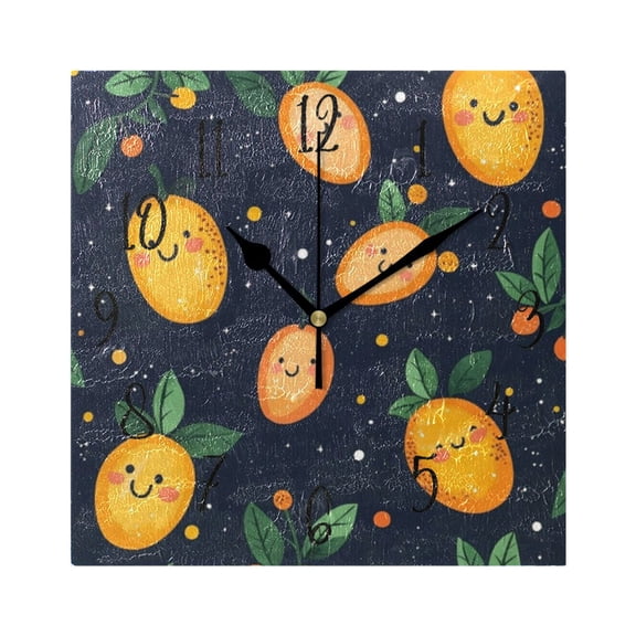 Square Clock Gold Clock 7.78 *7.78 Inch Decorative Clock Creative Clock Dual-Purpose Clock Wall Clock Clock Decorate Your Space Cartoon Cute Mango