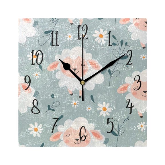 Square Clock Gold Clock 7.78 *7.78 Inch Decorative Clock Creative Clock Dual-Purpose Clock Wall Clock Clock Decorate Your Space Cartoon Sheep