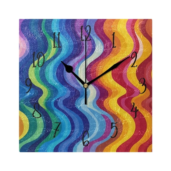 Square Clock Gold Clock 7.78 *7.78 Inch Decorative Clock Creative Clock Dual-Purpose Clock Wall Clock Clock Decorate Your Space Colored Curved Lines