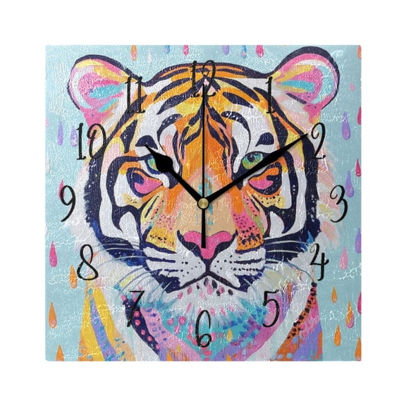 Square Clock Gold Clock 7.78 *7.78 Inch Decorative Clock Creative Clock Dual-Purpose Clock Wall Clock Clock Decorate Your Space Colorful Cool Tigers