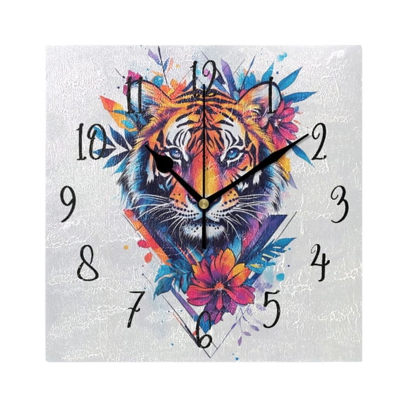 Square Clock Gold Clock 7.78 *7.78 Inch Decorative Clock Creative Clock Dual-Purpose Clock Wall Clock Clock Decorate Your Space Cool Color Tiger