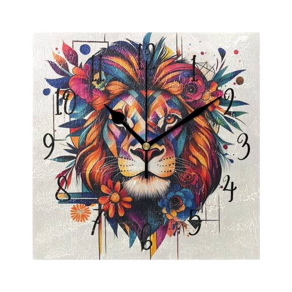 Square Clock Gold Clock 7.78 *7.78 Inch Decorative Clock Creative Clock Dual-Purpose Clock Wall Clock Clock Decorate Your Space Cool Colored Lion