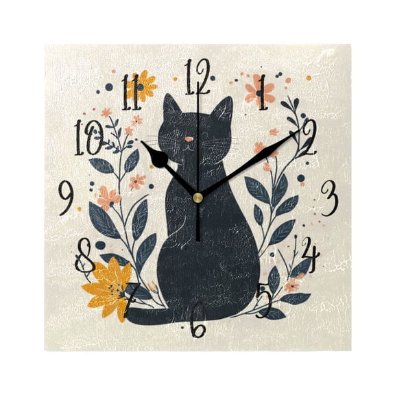Square Clock Gold Clock 7.78 *7.78 Inch Decorative Clock Creative Clock Dual-Purpose Clock Wall Clock Clock Decorate Your Space Cute Black Cat