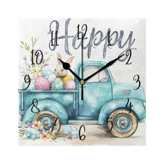 Square Clock Gold Clock 7.78 *7.78 Inch Decorative Clock Creative Clock Dual-Purpose Clock Wall Clock Clock Decorate Your Space Cute Easter Bunny