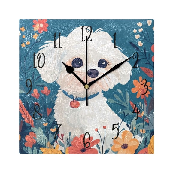Square Clock Gold Clock 7.78 *7.78 Inch Decorative Clock Creative Clock Dual-Purpose Clock Wall Clock Clock Decorate Your Space Cute White Dog