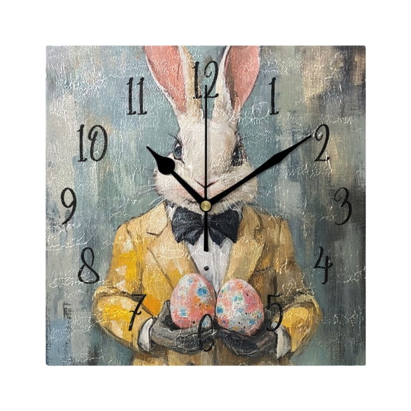 Square Clock Gold Clock 7.78 *7.78 Inch Decorative Clock Creative Clock Dual-Purpose Clock Wall Clock Clock Decorate Your Space Easter Suit Rabbit