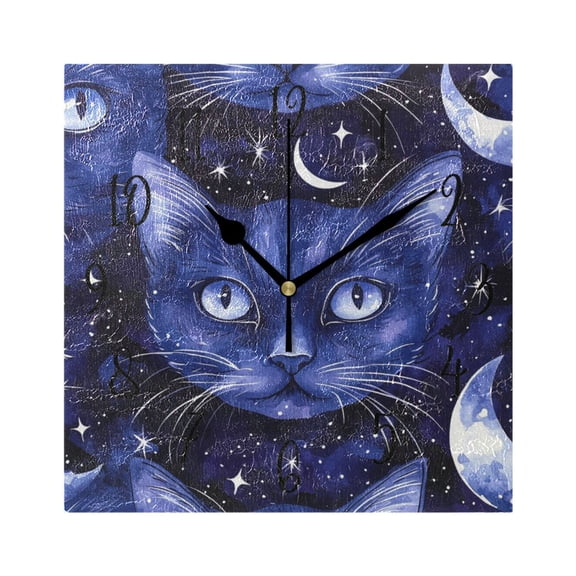 Square Clock Gold Clock 7.78 *7.78 Inch Decorative Clock Creative Clock Dual-Purpose Clock Wall Clock Clock Decorate Your Space Moonlight Cat