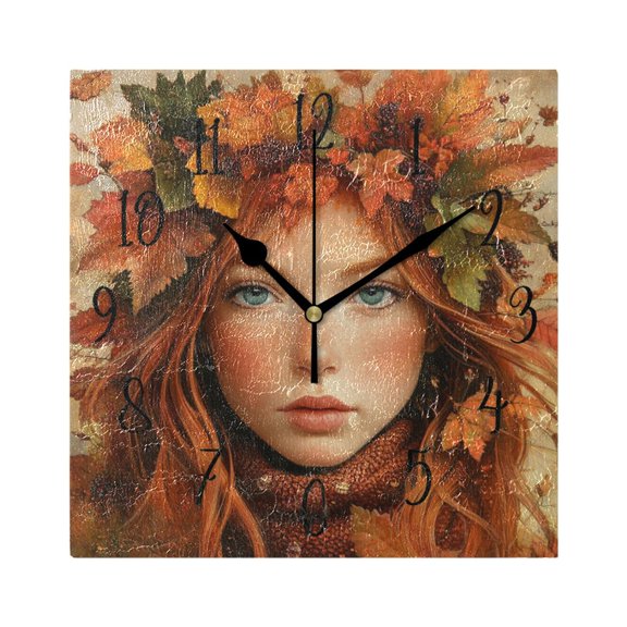 Square Clock Gold Clock 7.78 *7.78 Inch Decorative Clock Creative Clock Dual-Purpose Clock Wall Clock Clock Decorate Your Space Pretty Autumn Beauty