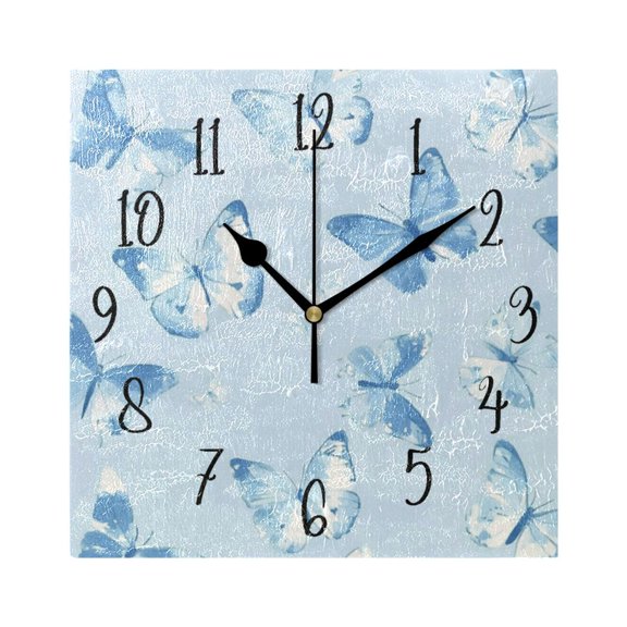 Square Clock Gold Clock 7.78 *7.78 Inch Decorative Clock Creative Clock Dual-Purpose Clock Wall Clock Clock Decorate Your Space Pretty Blue Butterfly