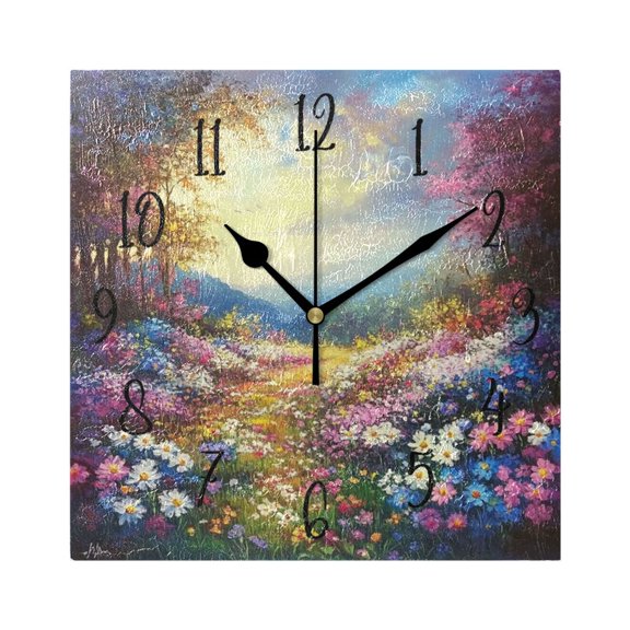 Square Clock Gold Clock 7.78 *7.78 Inch Decorative Clock Creative Clock Dual-Purpose Clock Wall Clock Clock Decorate Your Space Pretty Flower World