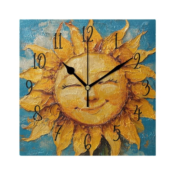 Square Clock Gold Clock 7.78 *7.78 Inch Decorative Clock Creative Clock Dual-Purpose Clock Wall Clock Clock Decorate Your Space Pretty Smile Sun
