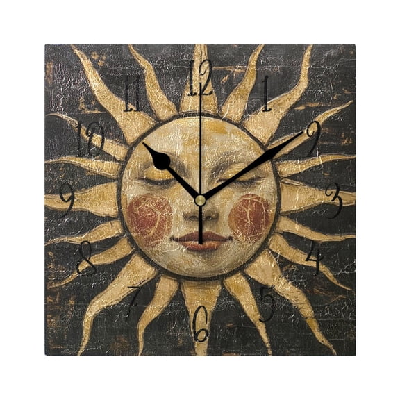 Square Clock Gold Clock 7.78 *7.78 Inch Decorative Clock Creative Clock Dual-Purpose Clock Wall Clock Clock Decorate Your Space Smiling Sun Pattern