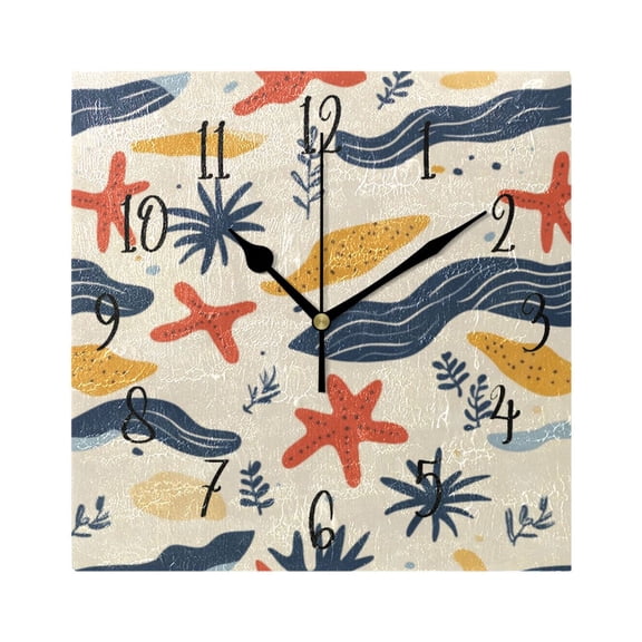 Square Clock Gold Clock 7.78 *7.78 Inch Decorative Clock Creative Clock Dual-Purpose Clock Wall Clock Clock Decorate Your Space Starfish and Sand