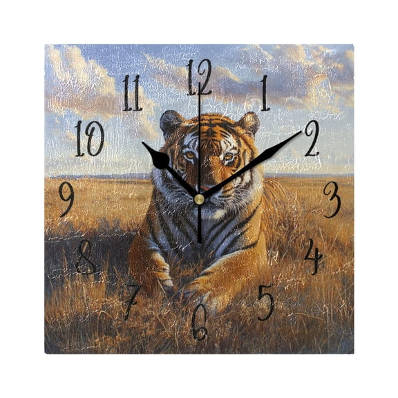 Square Clock Gold Clock 7.78 *7.78 Inch Decorative Clock Creative Clock Dual-Purpose Clock Wall Clock Clock Decorate Your Space Steppe Yellow Tiger