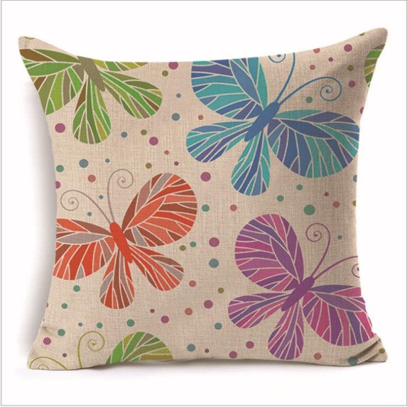 Square cloth pillow covers with butterfly images 18x18 inches, pack of 2 throw pillows covers (With or Without Inserts) 18"x18"