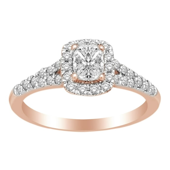 AFFY Square Cluster Pinch Shank Enagegment Ring In 14k Rose Gold With 0.75 CT White Natural Diamond With RING Size-13