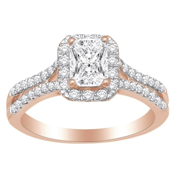 AFFY Square Cluster Pinch Shank Enagegment Ring In 14k Rose Gold With 0.75 CT White Natural Diamond With RING Size-7.5