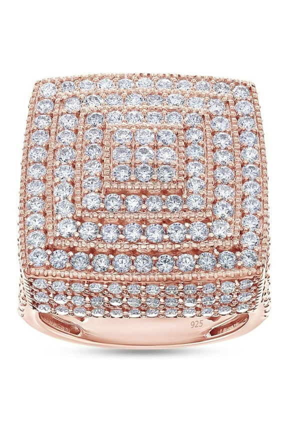 Square Cluster Round Cut White Diamond Wedding Band Ring For Men's In 14K Rose Gold Over 925 Sterling Silver Jewelry Gift For Men