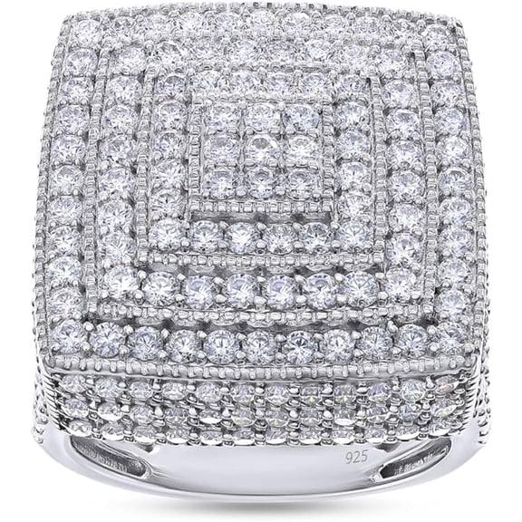 Square Cluster Round Cut White Diamond Wedding Band Ring For Men's In 14K White Gold Over 925 Sterling Silver Jewelry Gift For Men
