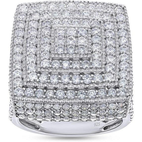 Square Cluster Round Cut White Diamond Wedding Band Ring For Men's In 14K White Gold Over 925 Sterling Silver Jewelry Gift For Men