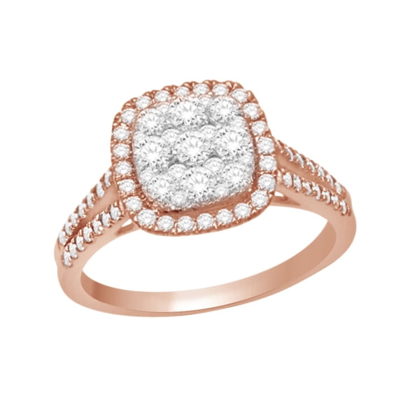 AFFY Square Cluster Split Shank Engagement Wedding Ring In 14k Rose Gold With Round Cut White Natural Diamond With Ring Size 12.5