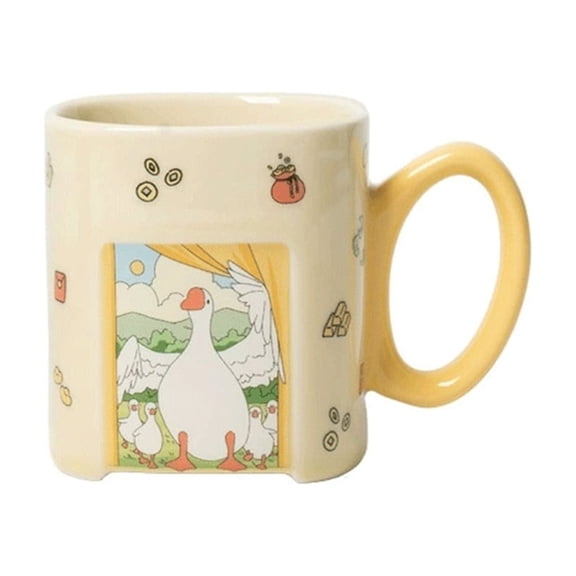 Square Coffee Mug, 1 Pcs Ceramic Mug With Cute Patterns Capacity 12.85 oz for Home Use With Milk Tea and Coffee