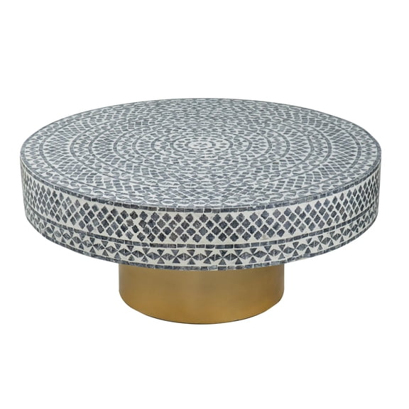 Square Coffee Table Graphic Capiz Design with Pedestal Base Multi