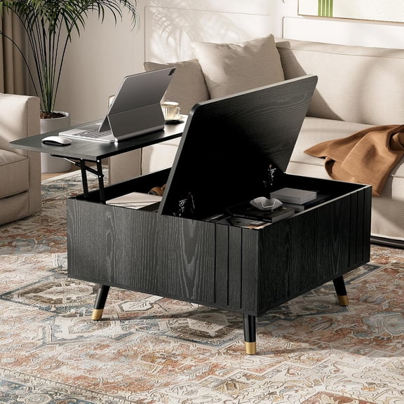 Square Coffee Table with Lift-Top & Flip-Top Storage, 36" Lift Tabletop Dining Center Table with Solid Wood Legs, Functional Modern Black Coffee Tables for Living Room Small Space or Office