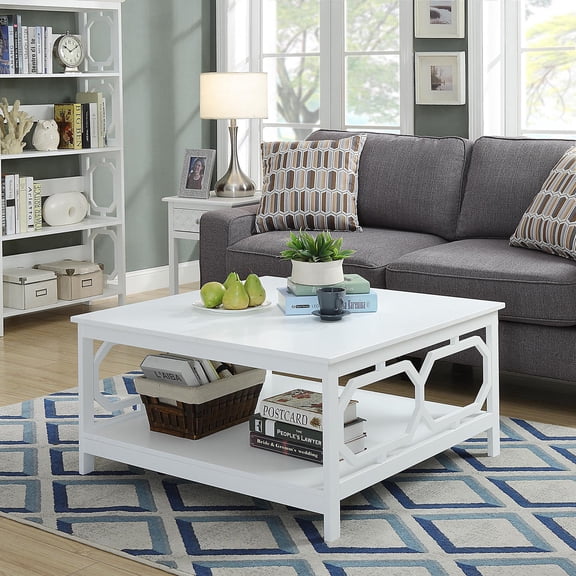 Square Coffee Table - Modern Design, Octagon Cutouts, Large Surface & Shelf - 36"