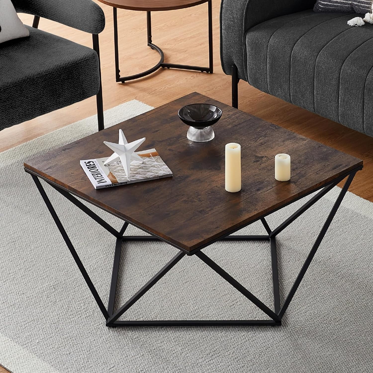 Square Coffee Table - Modern Industrial Style for Living Room Décor, 30"x30" Wooden Table Top ...