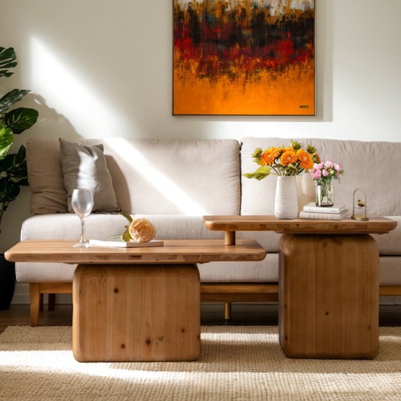 Square Coffee Table Set | For Daily Essentials & Hosting | MDF Veneer with Wood Grain | Stable for Home Use