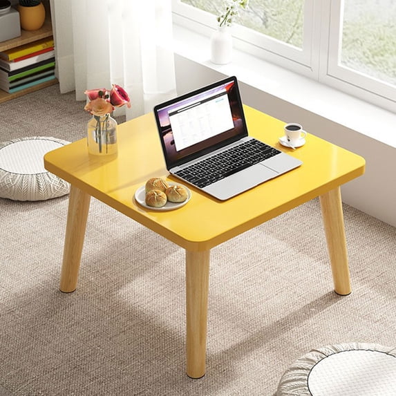 Square Coffee Table, Small Accent Table for Living Room, Bedroom, Balcony, Solid Wood Construction, Enlarged Desktop, Stable Legs, Rounded Corners, Waterproof, Easy to Clean